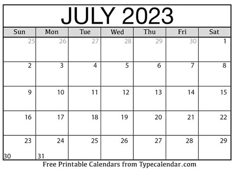 free calendar july 2023